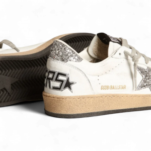 golden goose women’s super star in silver glitter with ice gray suede star