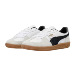 puma palermo leather trainers in white & black
