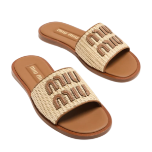 miu miu logo slipper natural